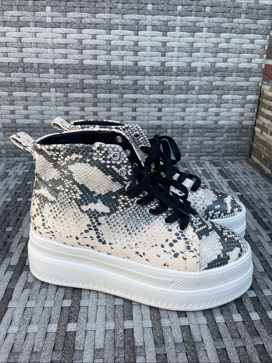 Shoes - Madden Girl Platform Snake-Print High Top Sneakers in Black & Cream